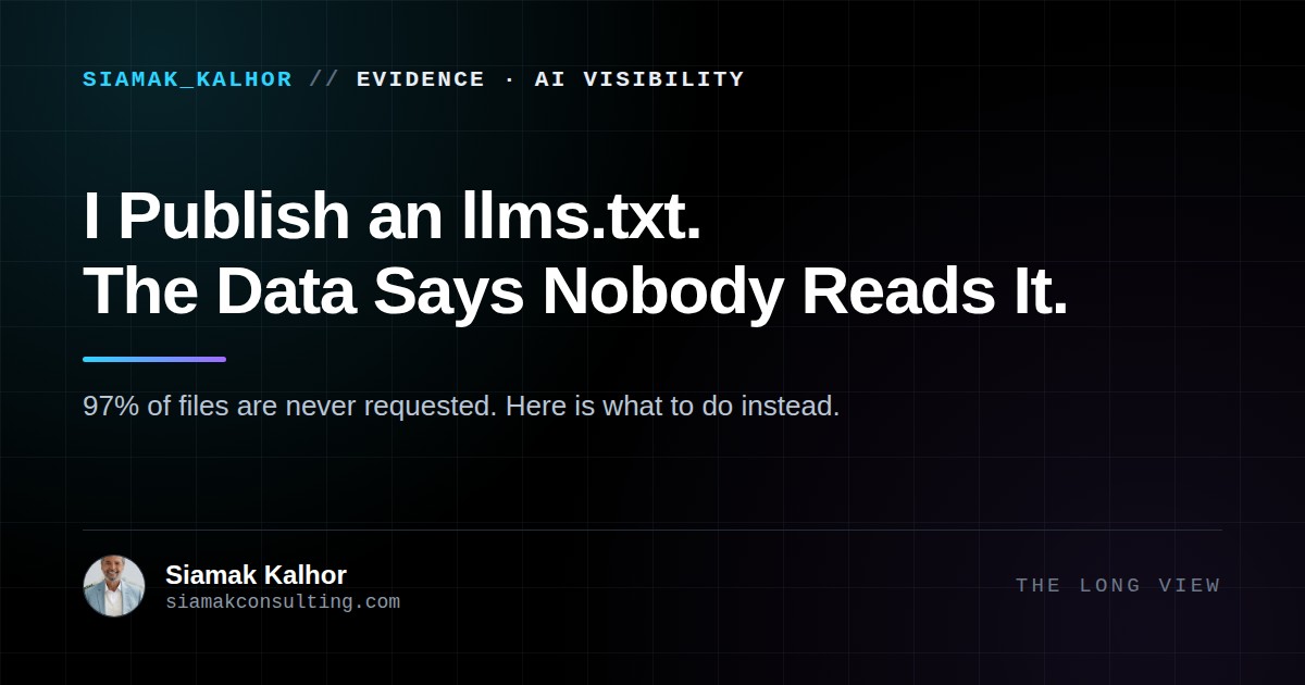 Cover image for the article: I Publish an llms.txt. The Data Says Nobody Reads It.